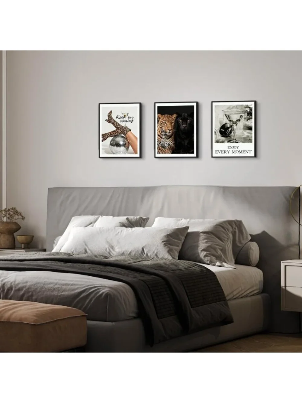 Trendy Leopard Canvas Wall Art Set of 3 - Framed Cheetah Print Decor for Home